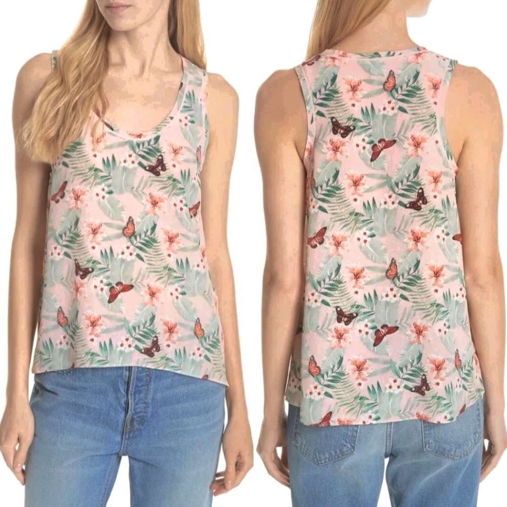 Joie Erla Top 100% Silk Pink Butterfly Tank Top Size XS